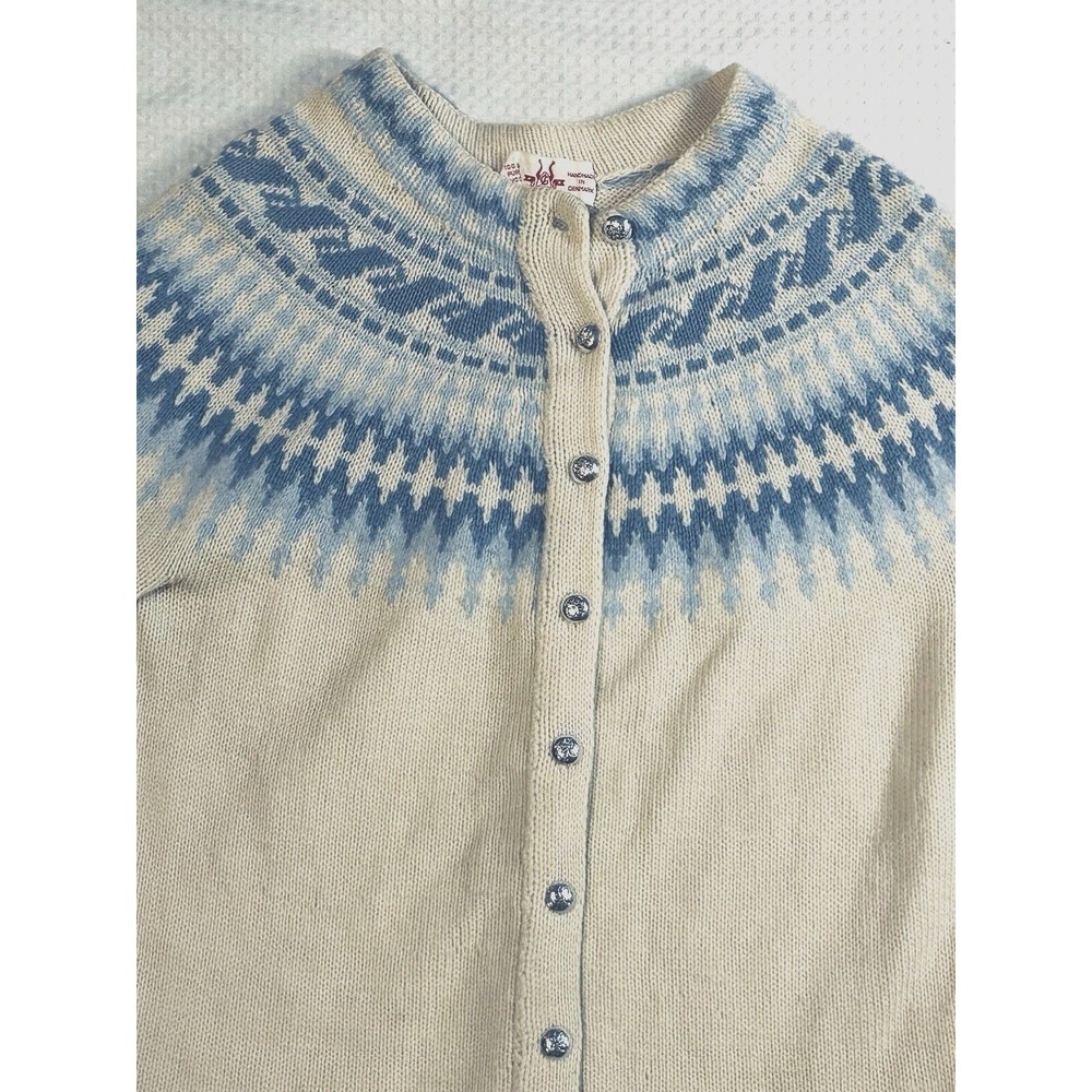 Handmade in Denmark‎ Wool XS (32" Chest) Fair Isle Cardigan Cream Blue Vintage - Picture 5 of 16